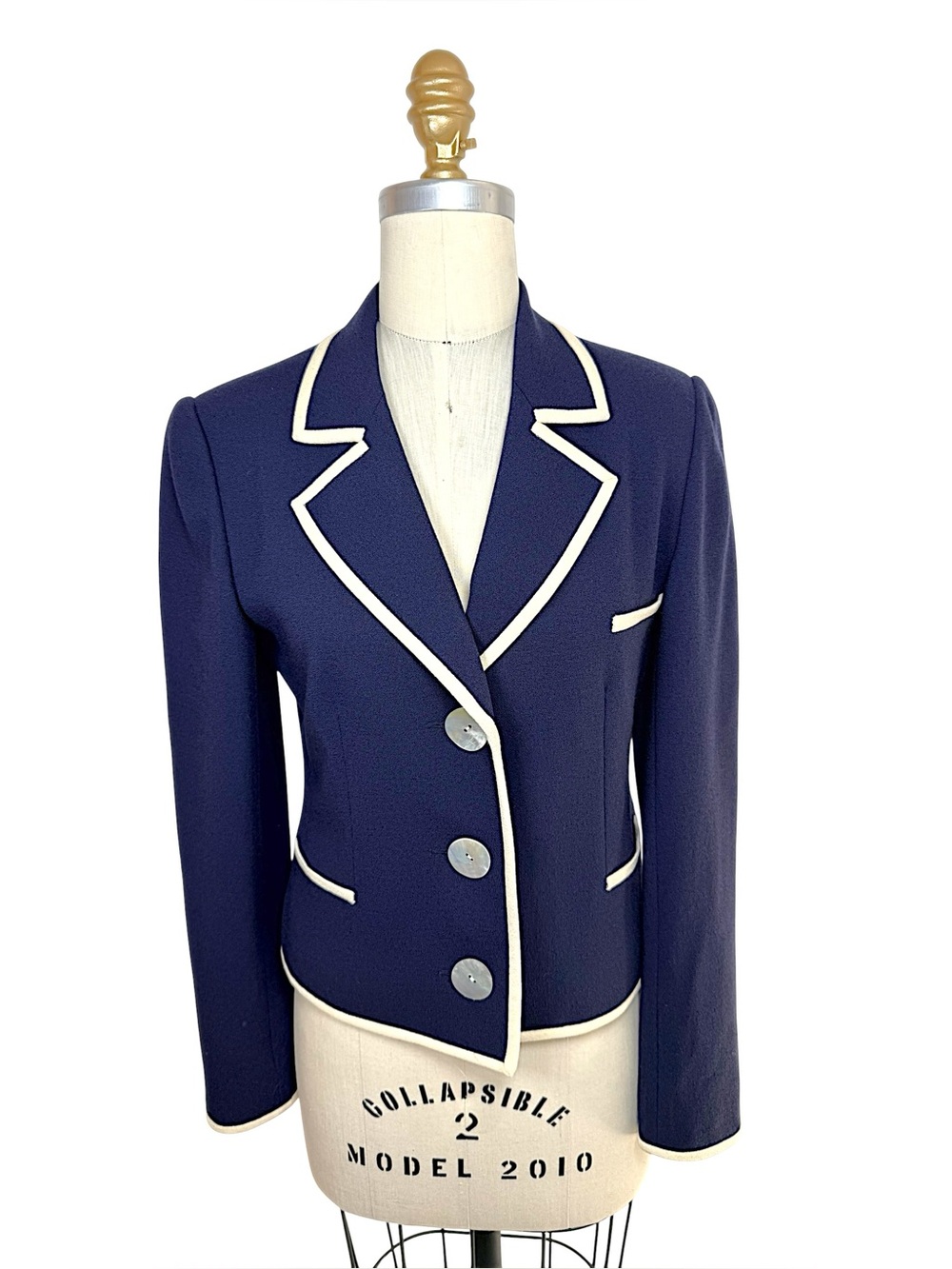 Vintage Valentino Navy Contrast Trim Cropped Blazer Size 4